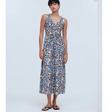 Madewell Sleeveless V-Neck Midi Dress Floral Stonewash Blue Cotton NP114 Size 4