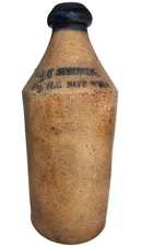 J W SIMONDS 'BOTTLE NOT SOLD' MID-19TH C ANTIQUE STMPD STONEWARE CER BEER BOTTLE