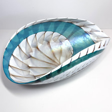 Fornace Ferro Italian Murano Art Glass Bowl 21 Inch Sea Shell Iridescent Folded