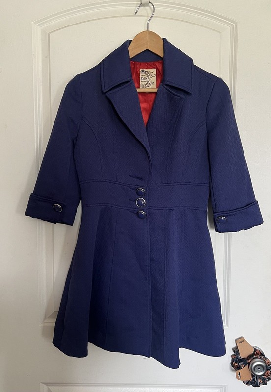 Anthropologie Tulle Purple Blue Red Lined Ladies Coat Size S With Pockets