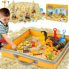 Sand Construction Kit with Big Foldable Sandbox and 2.2lbs Magic Sand, Truck ...