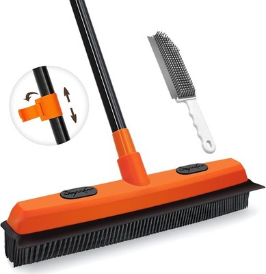 JEHONN Rubber Broom Carpet Rake for Pet Hair Remover, Fur Removal with Squeeg...