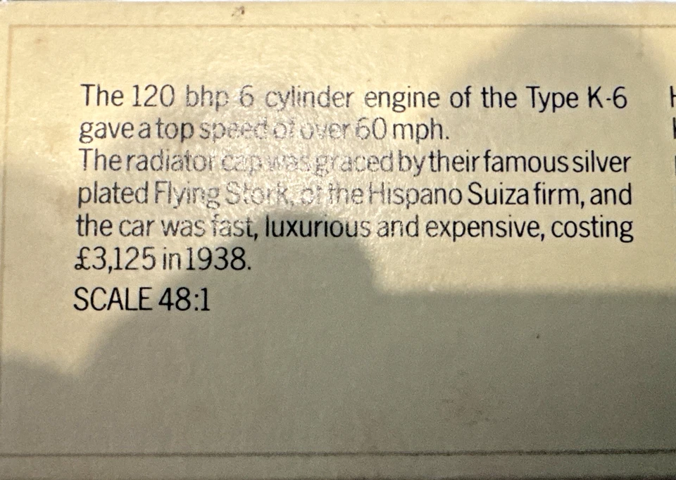 Matchbox - 1938 HISPANO SUIZA - Models Of Yesteryear # Y-17  NIB 1:42 Scale - Image 3 of 4