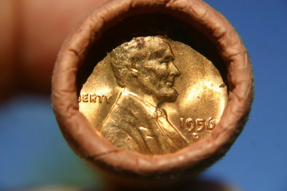 1956 D LINCOLN CENT ORIGINAL BANK WRAP ROLL Brandt OBW PENNY ROLL - Image 2 of 4