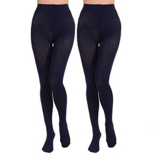 Women's 80D Opaque Microfiber Tights - 2 Pairs, Soft, Navy Blue, XXL/3XL