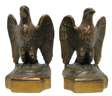 Eagle Antique Bronze-Clad Bookends Decorative Art Statues Figural Pair Birds