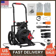 100Ft x 1/2 Inch Auto-feed Electric Drain Cleaner Machine with 6 Cutters, Gloves
