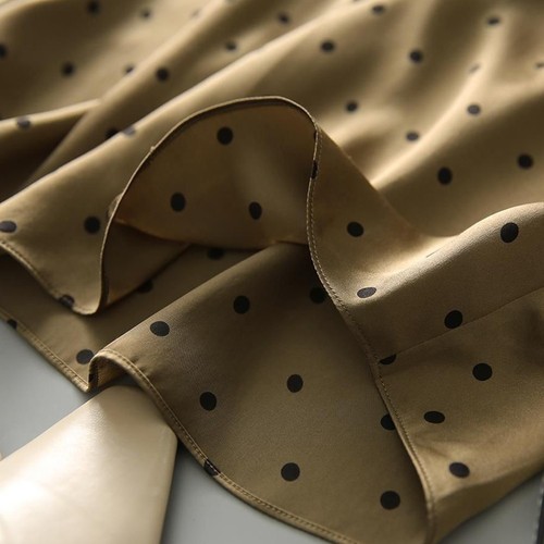 Womens Relaxed Fit Satin Bow Top with Charming Polka Dots in Green Color - Picture 5 of 60