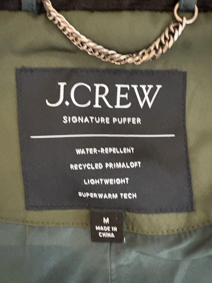 J. Crew Quilted Barn Vest Signature Puffer Sz Small Green Primaloft Cord Collar - Image 2 of 4