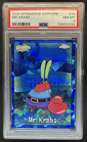 2025 Topps Chrome SpongeBob Squarepants Sapphire Mr. Krabs #28 PSA 8
