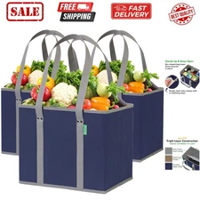 Reusable Grocery Bags 3 Pack – Heavy Duty Reusable Shopping Bags with Box Sha...