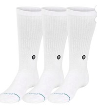 NEW! STANCE Men's Icon White Casual Sz 9-13 LARGE Cotton Crew Socks 3-PACK
