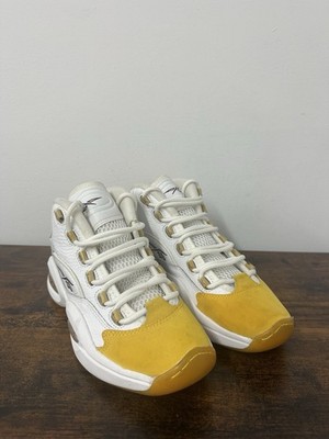 Reebok Question Mid Yellow Toe White Sneaker Uk 6 Eur 39 High Top Unisex Schuhe 