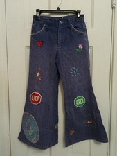 Vintage Girls Size 6 Flared Jeans 60s 70's 1970's Bell-bottoms Patches V