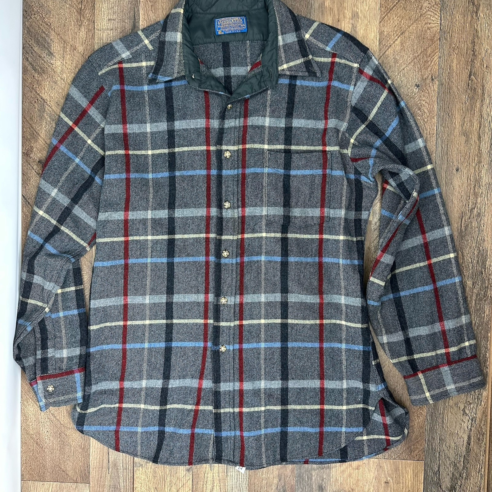 Pendleton Mens Large Gray Plaid Wool Button Down … - image 9