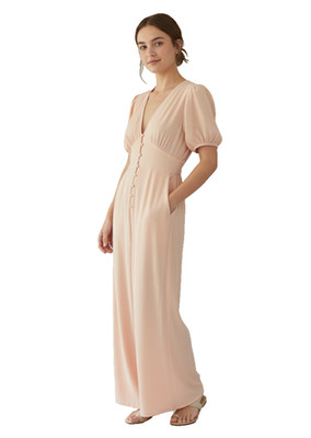 Asos 100% Viscose Peach-beigr Puff Sleeves Jump Suit