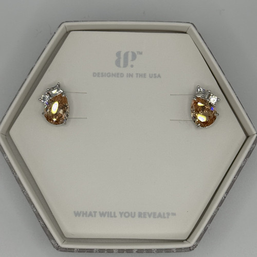 Bomb Party Sterling Club Stud Earrings - ER39823 - Smokey Topaz CZ