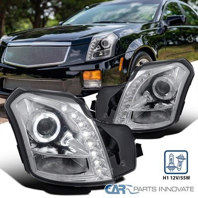 Fit 03-07 Cadillac CTS LED Clear Halo Projector Headlights Head Lamps Left+Right
