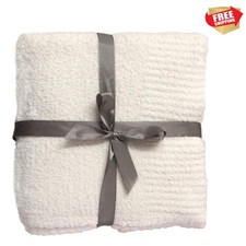 Minimalist Design Cream Knitted Throw Blanket - Machine Washable Comfort 