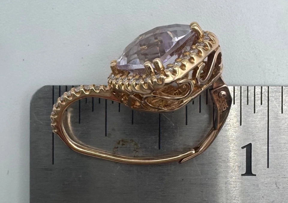 14K ROSE GOLD DIAMOND & MORGANITE MICROPAVE HALO CUSHION CUT DROP EARRINGS - Image 2 of 4