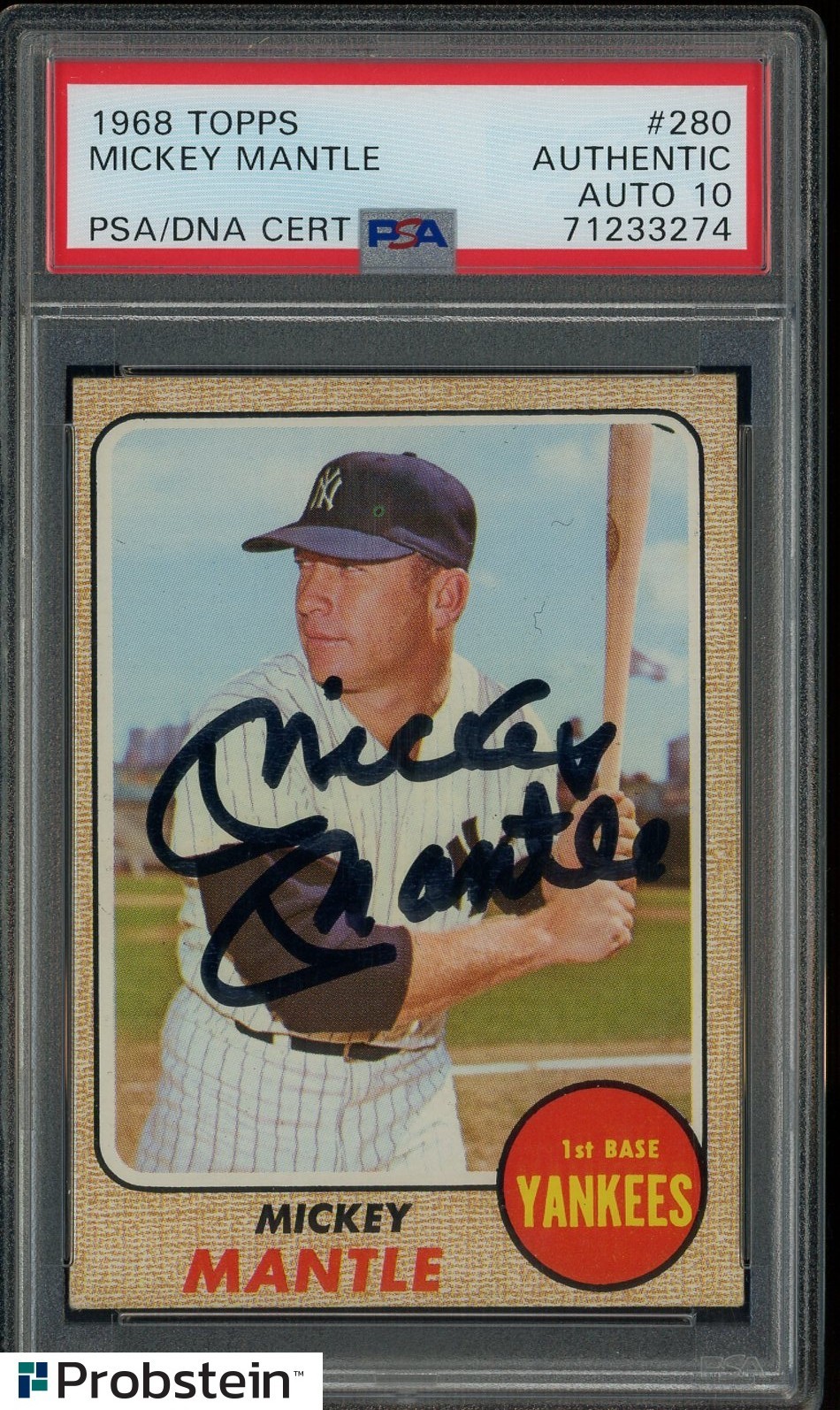 Mickey Mantle HOF Signed 1968 Topps #280 New York Yankees PSA/DNA 10 AUTO view 1