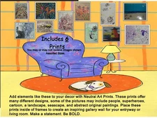 6 pack Original Art Prints Dorm, Home, or Office, Ready Made Wall to Wall Decor