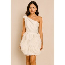 Vera Wang White One-Shoulder Asymmetrical Ruffle Dress – Size 8