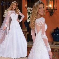 Vintage Long Sleeves Wedding Dress Lace Appliques Women Robe Mari e Bridal Gown