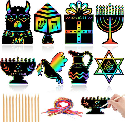 Hanukkah Scratch Art, 36 PCS Hanukkah Craft Kits for Kids Rainbow Magic Scratch