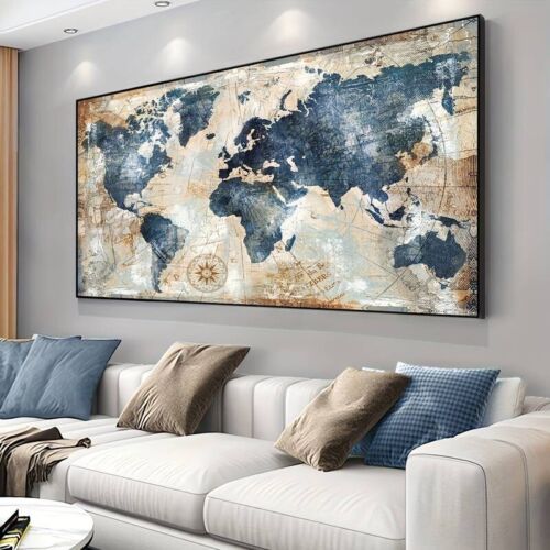 Unframed Cool World Map Wall Art-Canvas Poster, Fashion Home Decoration - Picture 1 of 5