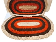 Handmade Crochet  Oval Placemats Fall Colors Beige Rust 18” X 11 Cottage Core