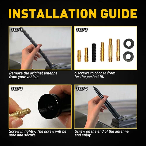 For Ford F150 Raptor 50 Cal Caliber Bullet Ammo Aluminum Short Antenna Black Kit - Bild 8 von 14