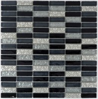 Mosaik Fliese Block Ornament Grau Schwarz StäBchen Glasmosaik WB87-03108 |1Matte