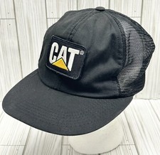 Vintage Cat Hat Snapback Cap Mens Black USA Made Woodinville Caterpillar 80s
