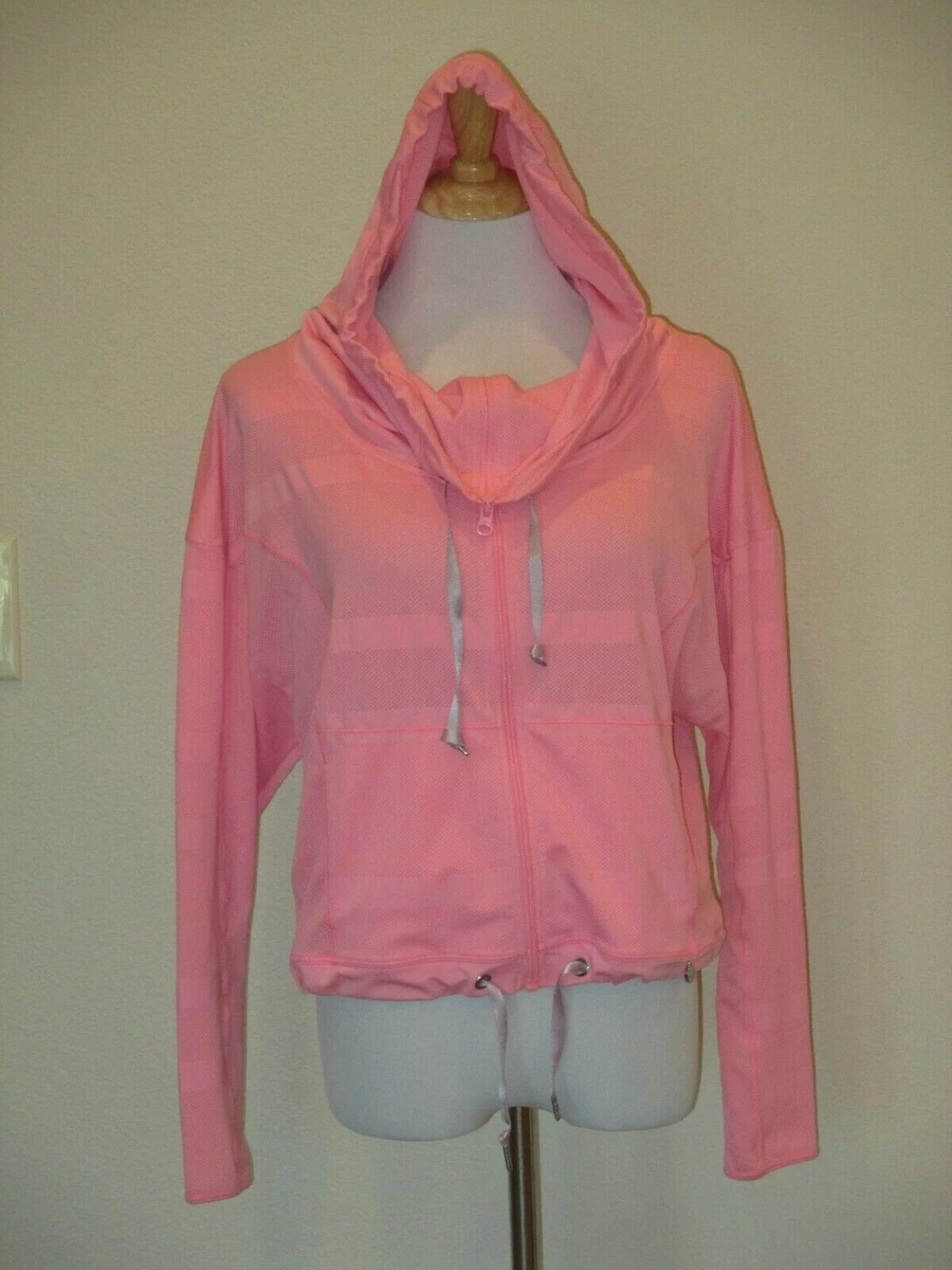 LORNA JANE ACTIVE Cropped Zip Up Hoodie Jacket Pink L S Size