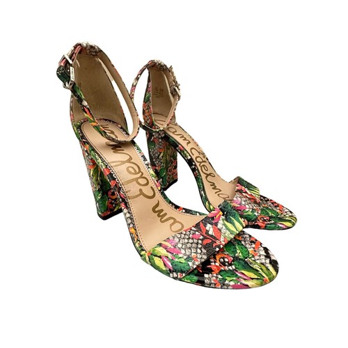 Sam Edelman Yaro Floral Snakeskin Block Heel Ankle Strap Sandals Size 7.5 - Picture 3 of 9
