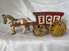 Vintage Antique Style Cast Iron 7 1/4 Horse-Drawn Ice Wagon