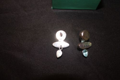 Amy Kahn Russell Sterling Pearl, Abalone and Topaz Pierced Earrings - Picture 3 of 6