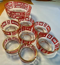 VTG Jeanette Glass Co Atomic Starburst Glass bowls ashtrays tallGlasses 19Pieces