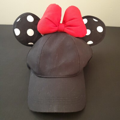 Disney Parks Minnie Mouse Ears Hat Snapcap Baseball Black One