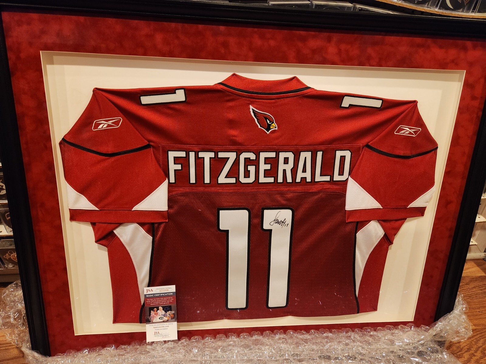 Peyton Manning Autographed Signed LARRY FITZGERALD framed Authentic Proline CARDINALS jersey JSA COA 