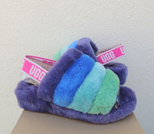 UGG PRIDE RAINBOW FLUFF YEAH SLIDE SHEEPSKIN SLIPPER SANDALS, US 9/ EUR 40 NEW