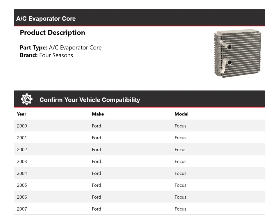 Núcleo evaporador aire acondicionado Ford Focus 2000-2007 4 estaciones 2001 2002 2003 2004 2005 Foto 2 de 4