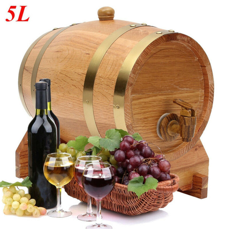 5 Liter Wooden Oak Wine Barrel Beer Whiskey Rum Brewing Port Keg Home Bar US