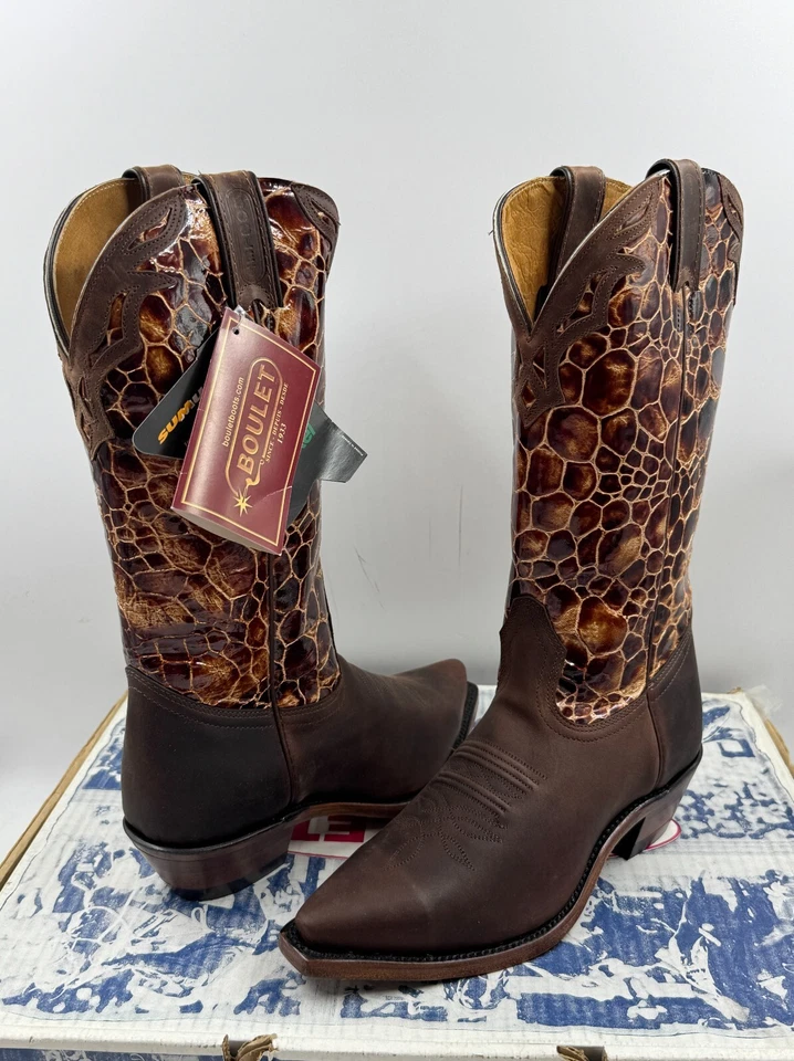 Botas femininas Boulet tamanho 7 couro marrom biqueira tartaruga meia panturrilha botas ocidentais - Imagem 3 de 4