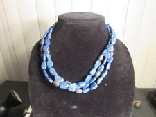 Sterling Silver Catch Chain Lapis Three Strand  bead necklace 18" SX .925