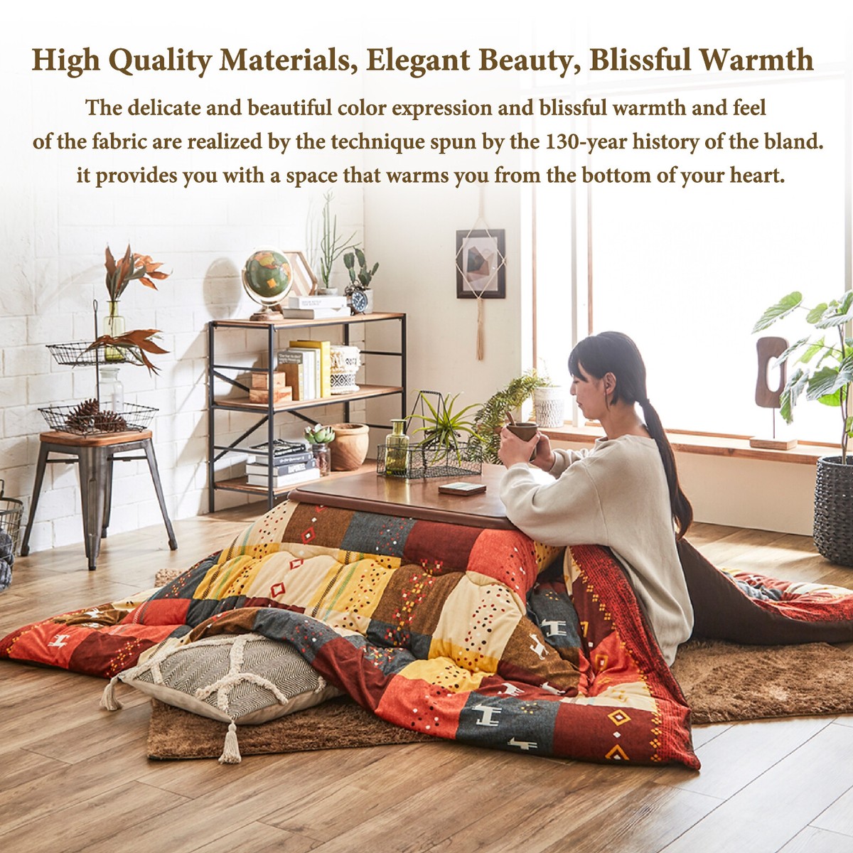 IKEHIKO Kotatsu Futon Fluffy Premium Cotton Table Blanket Red