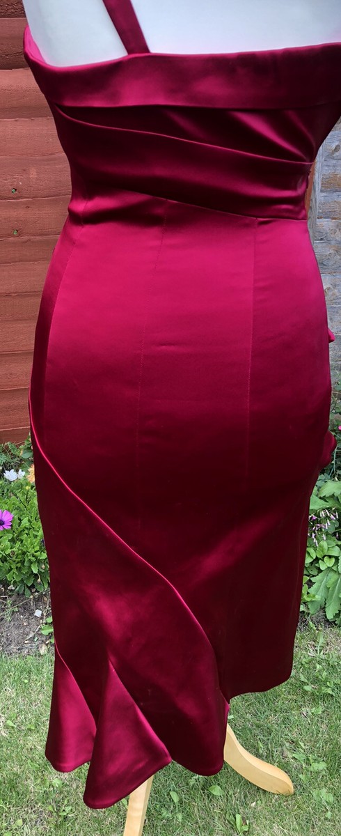 Robe Karen Millen Sans Bretelles – Épaules Dénudées (cold Shoulder) – Taille 10 Rouge – Occasion Très Bon état