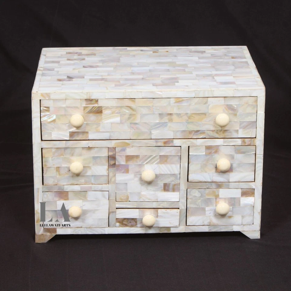 Home Décor Wood Mother Of Pearl Inlay 7 Drawer Jewelry Storage | Antique box - Image 2 of 4