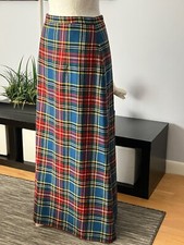 Vtg 60s PECK  PECK Tartan Plaid Virgin Scotland Wool Maxi Skirt 28 waist M 6 8